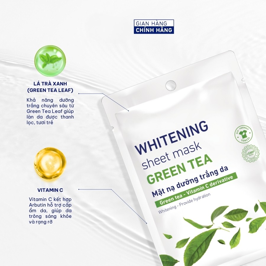 Combo 10 Mặt nạ giấy trắng da Trà Xanh 22ml